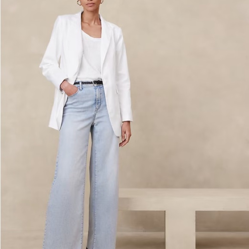 6P Banana Republic White Linen Blazer